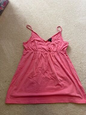 Pink Spaghetti Strap V-Neck Babydoll Tank Top